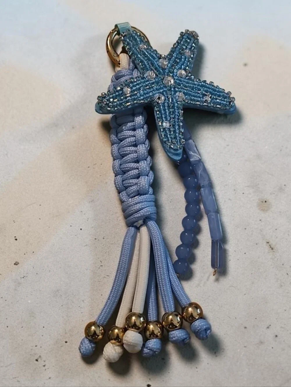 Sassified Boutique  Nwt Beaded Starfish Tassel Key & Card Holder - Light Blue